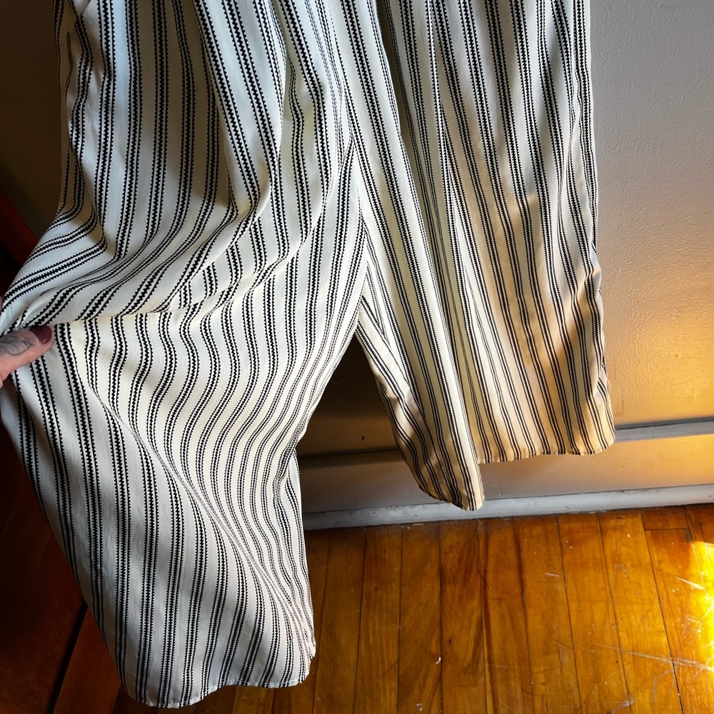 Classy off white and black striped romper.